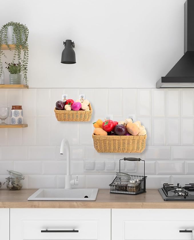 AceList Wall Hanging Basket, Boho Style Hand-Woven Hanging Storage Baskets - Set of 2, Ideal for Boho Room Decor, Kitchen, Garden, and Living Room