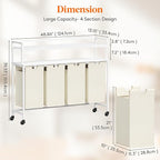 Lifewit Laundry Hamper 4 Section, 168L Pull out Laundry Clothes Basket Organizer with Large Top Shelf and 4 Removable Bags and Handles for Laundry Room Bedroom Bathroom, White with Shelves and Wheels