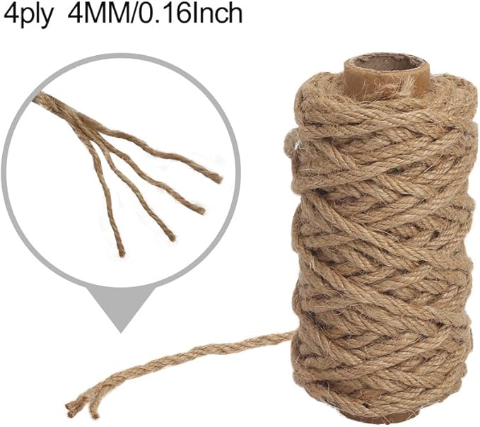 Tenn Well Strong Natural Jute Twine, 4mm Thick 66 Feet Long Jute String Rope Roll for Garden, Arts & Crafts, Home Decor, Packaging
