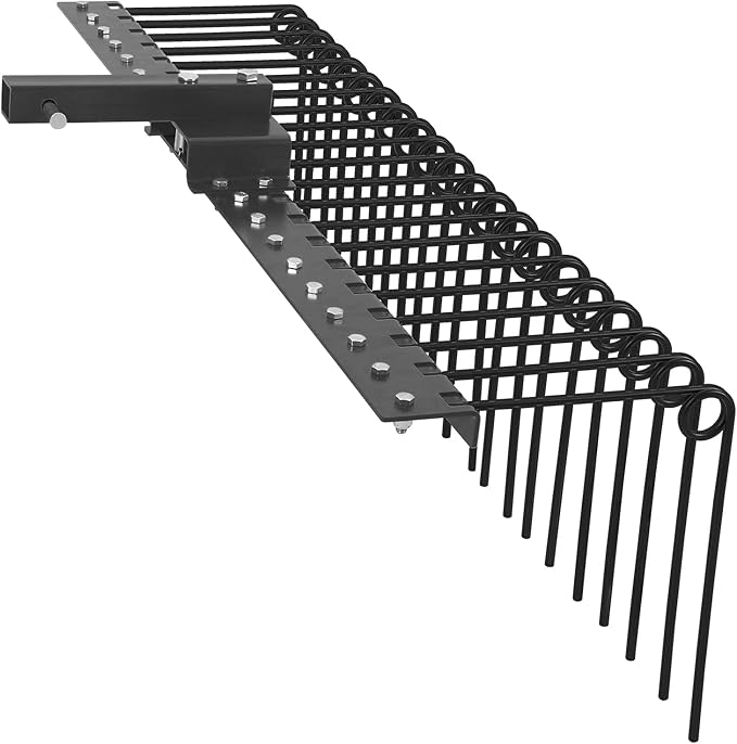 Pine Straw Rake, 60 Inch Landscape Rake for 2" Receiver, Fits Lawn Tractors & ATV/UTV | Heavy-Duty Powder Coated Steel Construction | Yellow