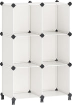 SONGMICS 6 Cube Storage Organizer, Modular Bookshelf, DIY Closet Organizers and Storage, Plastic Stackable Shelves, 11.8 x 11.8 x 11.8 Inch Cubes, with Feet and Rubber Mallet, Cream White ULPC111M01