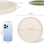 Silicone Bathroom Tray Round Vanity Tray Decorative Soap Holder Kitchen Countertop Organizer Coffee Table Decor for Candle, Perfume, Plant, 9 Inch, Beige