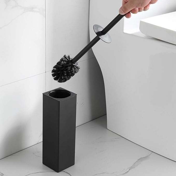BGL Toilet Brush and Holder Set, Matte Black Freestanding for Bathroom Storage and Organization, Square Design Sturdy and Space Saving