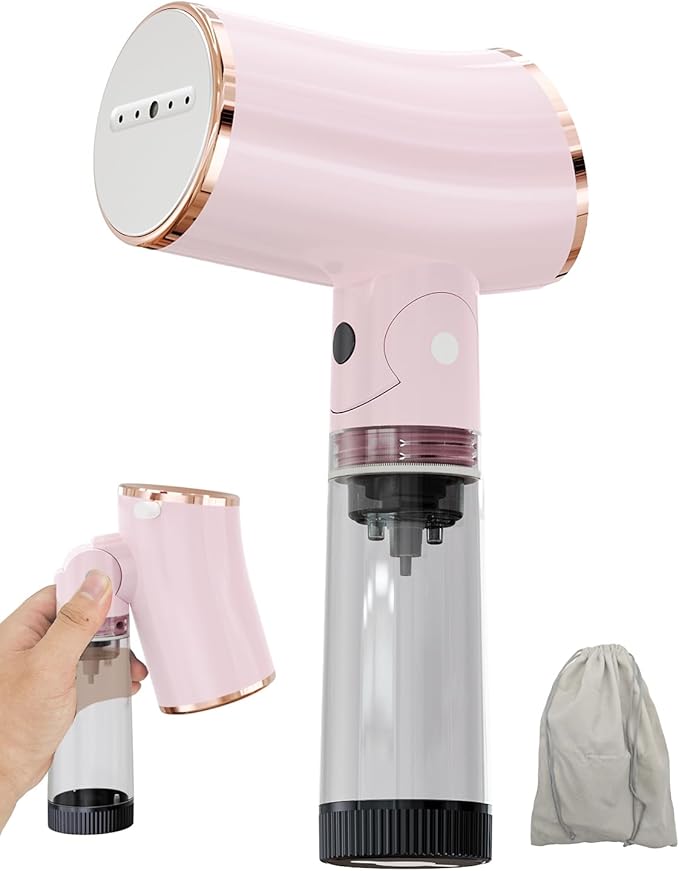 Foldable Travel Sized Steamer for Clothes,Portable Garment Steamer The Voltage of 110-120V, Wattage 1000W, Water Tank Capacity 200 ML, 8 FT Long Power Cord (Pink)