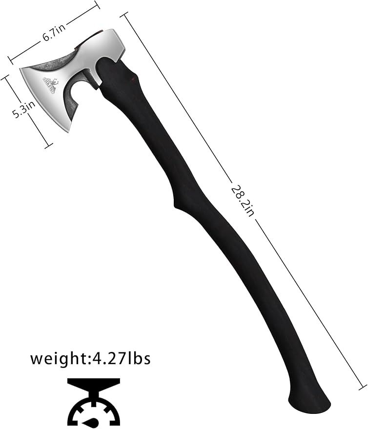 Camping Hatchet -Chopping Axe with Leather Sheath, 28.2" Forged Carbon Steel Wood Splitting Axe for Chopping Camping Survival