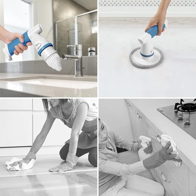 Electric Spin Scrubber, IEZFIX Electric Cleaning Brush Bathroom Shower Scrubbing Cleaner Brush Power Scrubber Cordless with 4 Replaceable Brush Heads for Bathtub, Tile, Floor, Toilet, Kitchen - Blue