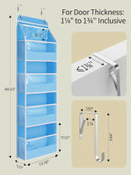 Yecaye 5 Tier 2Pc Over the Door Organizer, Swing-proof Door Organizer Hanging with Clear PVC Windows, Behind the Door Storage for Bedroom Nursery Closet Laundry Pantry Bathroom, Soft Sky Blue