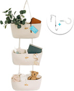 OrganiHaus White 3-Tier Wall Hanging Baskets for Organizing, Hanging Storage Basket, Over the Door Basket Organizer, Wall Mounted Basket for Nursery Organization, Hanging Baskets for Nursery Decor