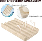 Koville Natural Travertine Soap Dish for Bathroom Shower, Marble Soap Tray Travertine Dish for Bathroom, Stone Soap Tray for Sink, Stripe Grooves Soap Saver Keep Soap Bars Dry Easy Clean