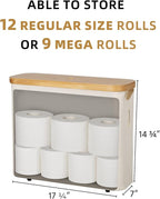 StorageWorks Toilet Paper Storage with Bamboo Lid, Toilet Paper Holder Basket for Up to 9 Mega or 12 Regular Size Rolls, Medium Paper Storage Baskets for Bathroom, Beige, 1 Pack