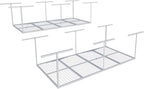 FLEXIMOUNTS 4x8 Overhead Garage Storage Rack, Adjustable Organization System, Heavy-Duty Metal Ceiling Racks, 2 pack, White