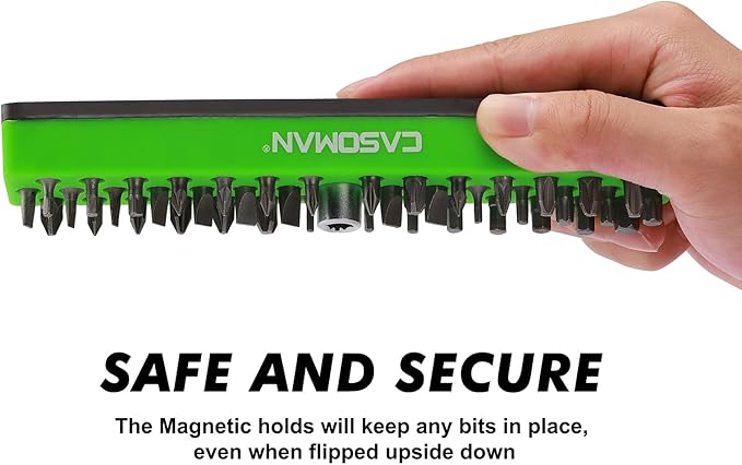 CASOMAN 1/4" Hex Bit Organizer with Magnetic Base - Green, 43 Hole Bit Organizer with Strong Magnetic Base, Magnetic Bit Organizer for Your Specialty