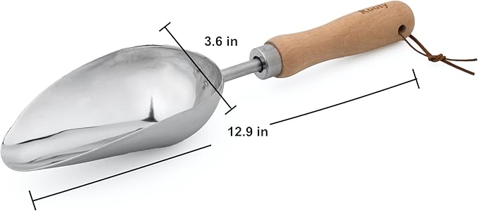 Rooty Gardening Soil Scoop with Stainless Steel,Wooden Handle Easy for Transplanting, Digging, Planting, Essential Gardening Tools and Accessories for Gardening Gifts