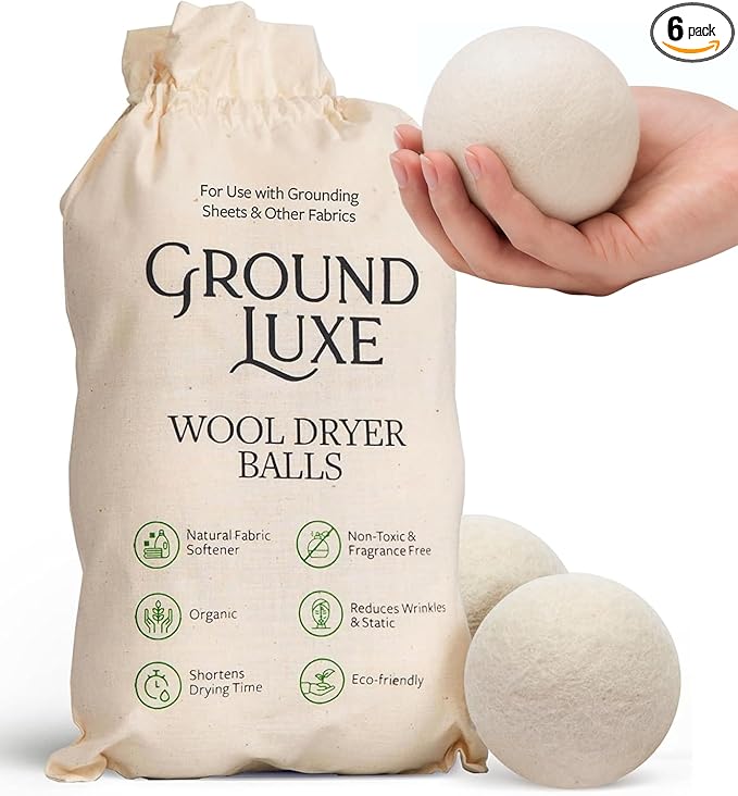 GroundLuxe Premium New Zealand Wool Dryer Balls - 6-Pack, 100% Organic, Hand-Felted, Reusable, Reduce Drying Time - Natural Fabric Softening, Wrinkle & Static Reduction