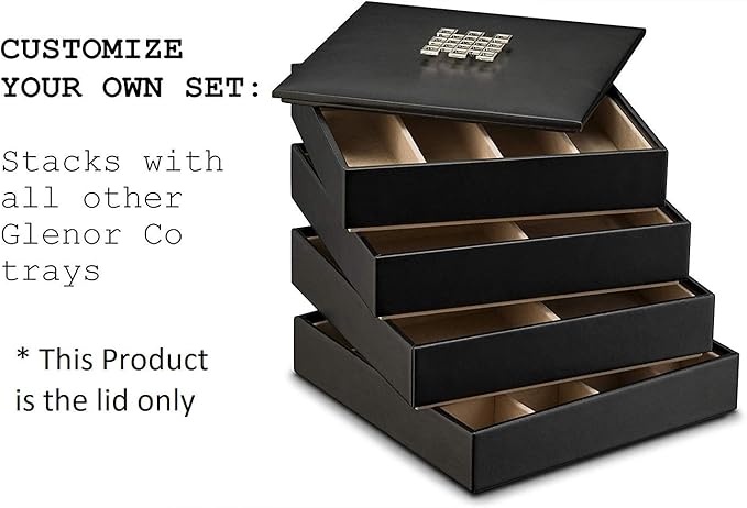 Lid for Stackable Jewelry Tray - Mirror on The Bottom - Modern Handle - Cover Compatible with Other Glenor Stacking Trays - Black