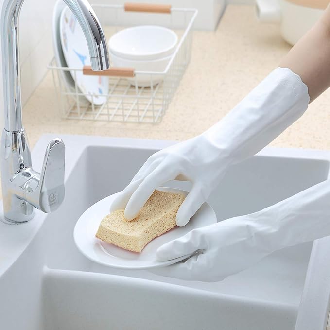 HSL Household Cleaning Gloves - Reusable Kitchen Dishwashing Gloves with Latex free, Cotton lining, Waterproof, Non-Slip (Medium, 3 Pairs)
