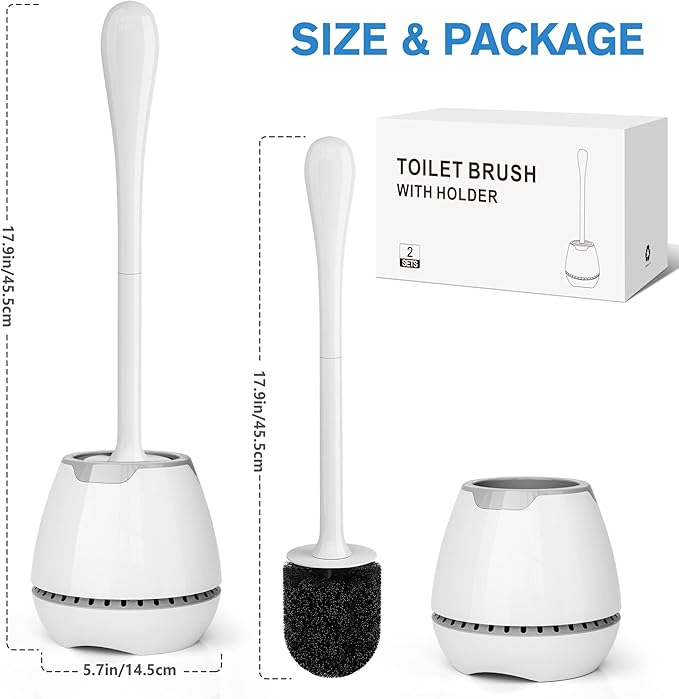 Toilet Brush and Holder, Toilet Bowl Brush with Ventilated Holder and Ergonomic Long Handle, Durable Bristles Toilet Scrubber Set for Bathroom Cleaning