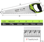 18 Inch Hand Saw, Upgraded Heavy Duty Wood Saw with Chip Removal Design Rust-proof Handsaw for Sawing Pruning Gardening Wood Plastic and Drywall