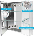 Sunrosa Aluminum Bathroom Medicine Cabinet with Mirror Door, 30"×27.5" Bathroom Mirror Cabinet,Wall-mountable and Recessed-in Mirror Cabinet, 2 Door Medicine Cabinet Organizer with Mirror