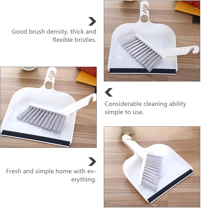 Tofficu Mini Kitchen Table Cleaning Brush and Dustpan Set, 2pcs White Handheld Brooms with Dustpans for Desktop Household Sweeping and Table Cleaning
