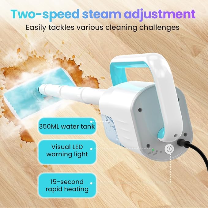 Steam Mop, All-in-One Powerful Handheld Steam Cleaner with 2 Levels Steam Mode, 350ML Tank, 23FT Cord, Quick-Heating Steam Mop Cleaner for Home and Floor Carpet Kitchen Bath Cleaning