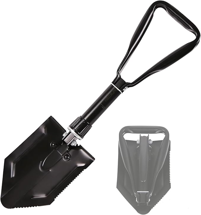 REDCAMP 23" Survival Folding Camping Shovel w/Pickaxe,Tactical Entrenching Tool Tri-fold Handle Shovel for Camping Hiking Sand Mud Snow Beach, Portable Shovel with Manganese Steel, Black 2.5Lbs