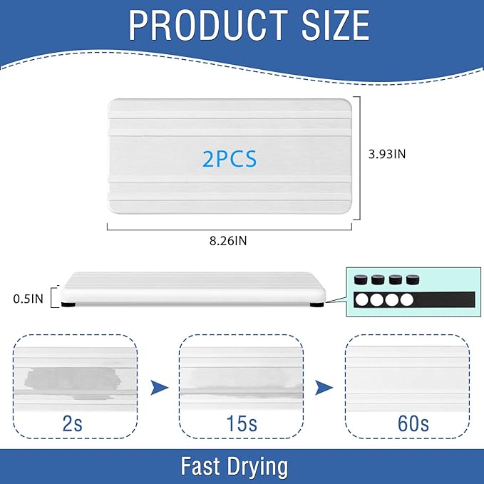 2PCS Water Absorbing Stone Tray,Quick Drying Stone Sink Tray,Water Absorbent Diatomite Coasters for Bathroom Counter and Kitchen Sink, Used for Hand Soap Dish Cosmetic Bottles Toothbrush Holders