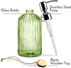 JASAI 18 Oz Vertical Striped Green Soap Dispenser with 304 Rust Proof Stainless Steel Pump, Refillable Lotion Soap Dispenser for Bathroom, Kitchen, Hand Soap, Dish Soap (Clear Green)