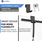 Upgrade Design Shower Squeegee with Hook, 11 inch Stainless Steel Core Glass Wiper, Multi-Purpose Glass Silicone Rubber Household Squeegees for Glass and Ceramic Doors Windows, Rounded Black