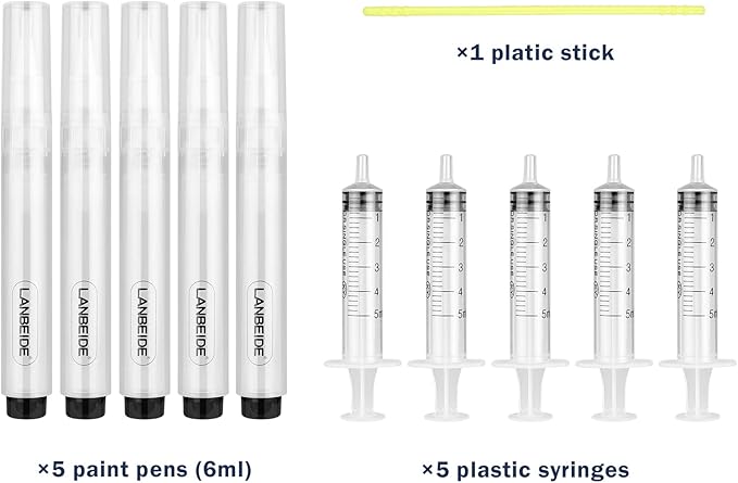 LANBEIDE Touch Up Paint Pen - Fillable Brush Pens 5Pcs for Drywall Repair, Wall, Furniture, Cabinet, Wood Floor, Window, 6ML