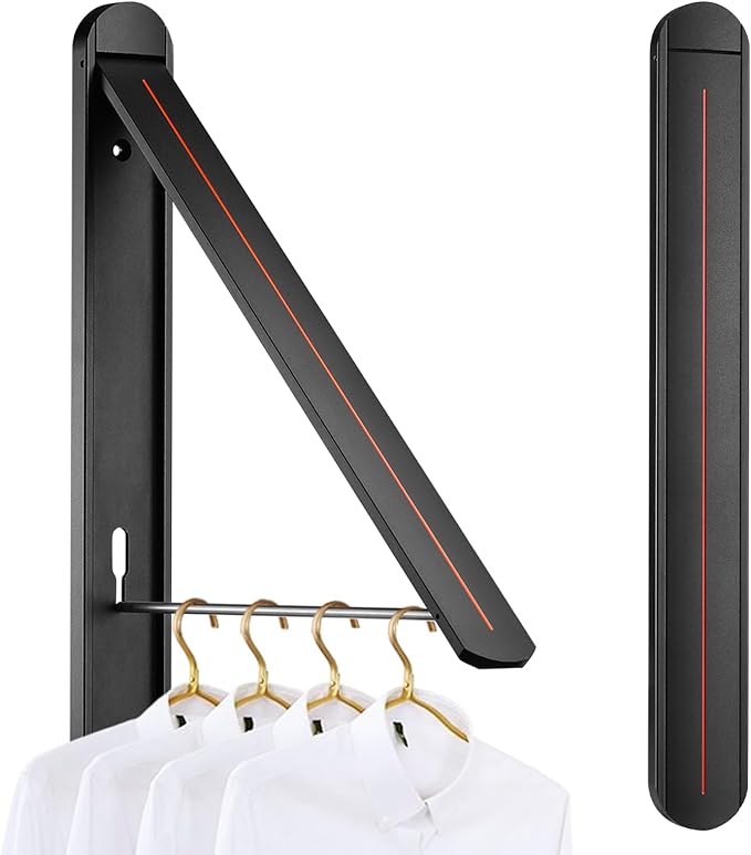 Clothes Drying Rack for Small Laundry Rooms, Clothes Drying Rack Folding Indoor, Wall Mounted Clothes Rack Foldable, (Aluminum, Black)