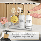 Moforoco Kitchen Dish Soap Dispenser Set, 16OZ Glass Bottle, Hand and Dish Soap Dispenser Set, Instant Dry Tray, Non-Slip Silicone Pad, Brush Holder with Sponge Holder, Kitchen Decor（White Bottle）