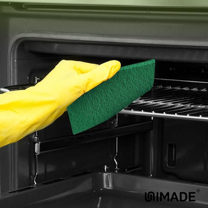 Heavy Duty Scouring Pad, 96Pcs Household Scour Pad for Kitchen, Garage and Outdoors, Reusable Dish Scrubber Pads for Pan and Metal Grill - Green