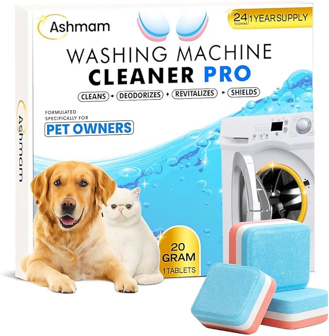 Washing Machine Cleaner Tablets 24 Pack – 1 Year Supply, 20g Deep Cleaning Tablets for HE Front & Top Load Washers – Pet-Friendly, Septic Safe, Eco-Conscious Formula