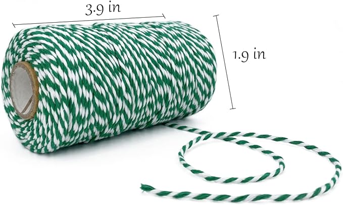Cotton Twine Green and White Baker String 2mm Thick 328 Feet Christmas Twine for Gift Wrapping DIY Crafts Home Decoration Gardening