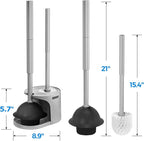 2 in 1 Toilet Plunger and Brush Set，Extended Handle Plunger，Toilet Bowl Brush Plunger Set,Bathroom Cleaning Tools ，Toilet Brush Plunger Combo，Cleaning Brush，Dark Grey