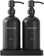 Matte Black Soap Dispenser Set, Kitchen Soap Dispenser Set with Black Stainless Steel Pump, Perfect for Kitchen Decor and Accessories. (Black)