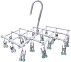 Drying Hanger,Hanging Drying Rack,Drip Hanger Stainless Steel with 18 Pegs for Laundry Underwear Socks Bra Panty,Quickly Remove Clothes from Hanger,Windproof,Folding Portable,Green