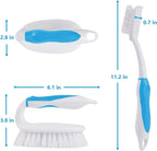 Scrub Brush Set, 4 Pack Deep Cleaning Brush Kit - 2 Scrub Brush, 2 Tile & Grout Brush with Built-in Scraper, Household Commercial Scrubber for Floor, Shower, Pool Wall, Tub (Blue)