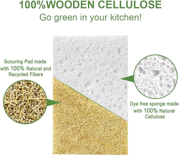 12 Pack SmilePowo Natural Kitchen Sponge Compostable Kitchen Sponges Cellulose and Coconut Scrubber Abrasive Scrubbing Pads Environmentally Friendly Sponge for Dishes No Chmical