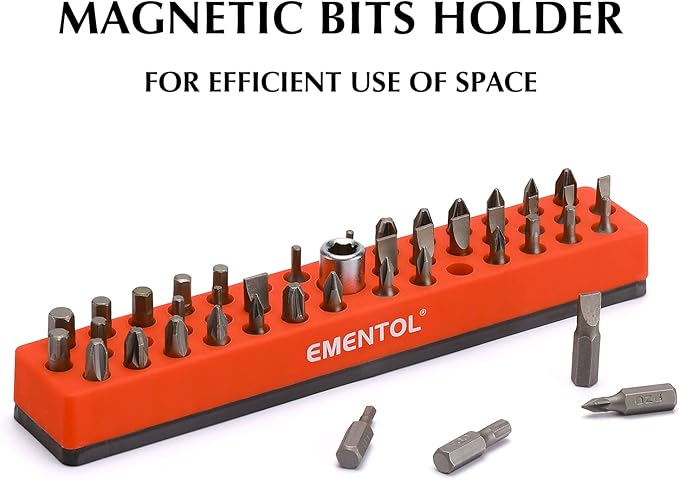 EMENTOL 2PCS 1/4" Magnetic Bits Holder Set - Red and Orange, 86PCS Hole, Bit Organizer with Strong Magnetic, Magnetic Bits Organizer, 2 Pieces