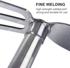 Stainless Steel Garden Hoe Rake Hand Tool, 15" Metal Hand Hoe & 3 Prong Cultivator Dual Headed Gardening Tool for Weeding, Digging, Seeding Multipurpose