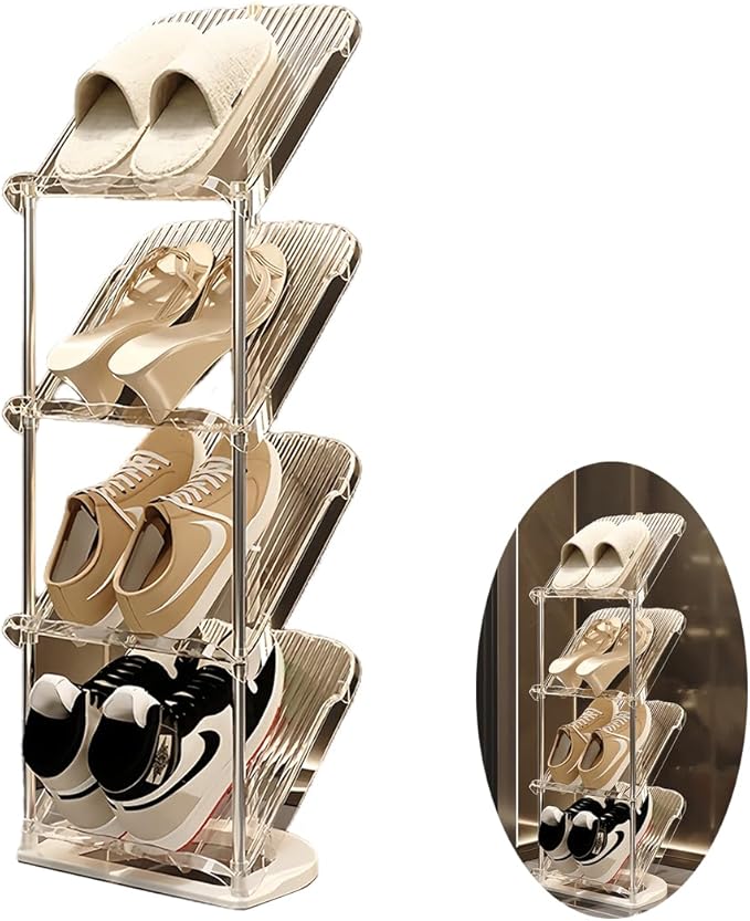 Tumecos 4-Tier Plastic Detachable Shoe Rack,Vertical Shoe Storage Organizer Holder,Free Standing Shoe Racks,Stackable Storage Shoe Cabinet,Narrow Shoe Shelf for Entryway or Bedroom,Space Saving