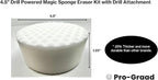 4.5” Drill Powered Magic Sponge Eraser 6 Pieces Kit with Drill Attachment | 25% Thicker Ultra Durable Melamine Cleaning Eraser Pads for Bathroom Kitchen Floors Walls Baseboards Crayon Marker and More