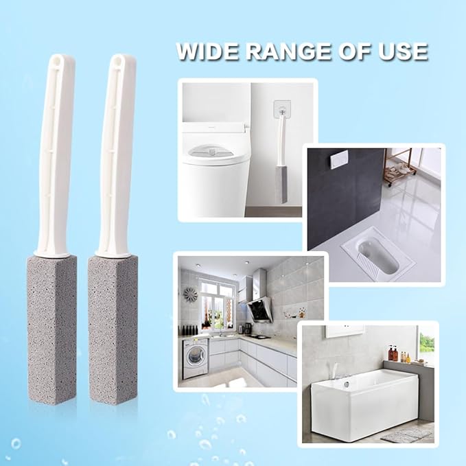 2 Pack Pumice Stone Toilet Bowl Cleaner with Handle, Pumice Stone Toilet Brush for Cleaning Limescale Deposits, Hard Water Stains on Toilets, Grills, Tiles