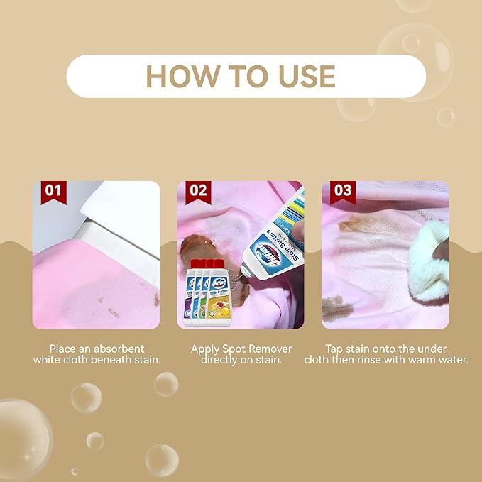 4 Pack 50ML 1.7 Fl Oz Stain Remover Clean Up Combo Set Spot for Various cosmetics,Fat &Oil,Marker & Ink,Blood & Protein