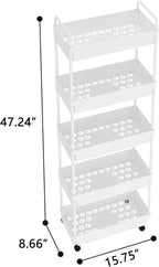 5-Tier Storage Cart，Shelf Organizer Mobile Shelving ，Utility Rolling Cart，Multifunction Movable Storage Organizer with Lockable Wheels,White