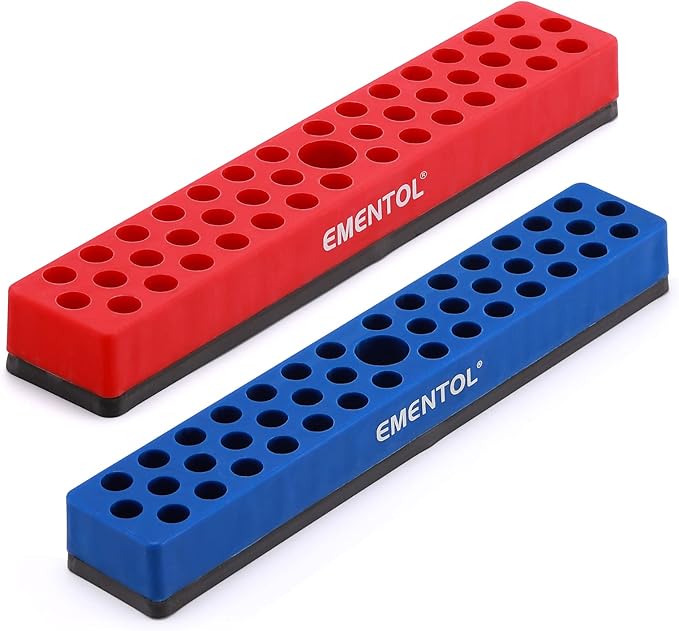 EMENTOL 2PCS 1/4" Magnetic Bits Holder Set - Red and Blue, 86PCS Hole, Bit Organizer with Strong Magnetic, Magnetic Bits Organizer, 2 Pieces