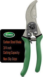 Scotts 8 in. Bypass Pruning Shears – 1/2 in. Cutting Capacity; Gardening Hand Pruner with Sharp Carbon Steel Blade and Non-Slip Grip – Lightweight Garden Tool for Live Plants and Soft Stems