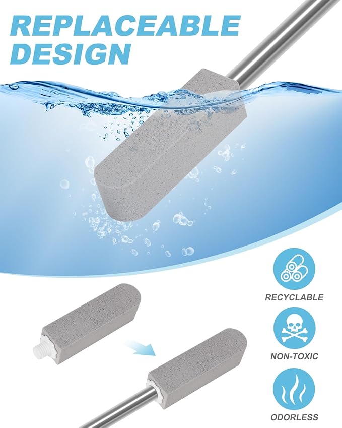 6 Pack Pumice Stone Toilet Bowl Cleaner with Long Stainless Handle - 22" Longer Pumice Stone for Cleaning - Hard Water Ring Stains Remover Brush for Toilet, Bathroom, Kitchen, Sink, Pool, Tile, Grill
